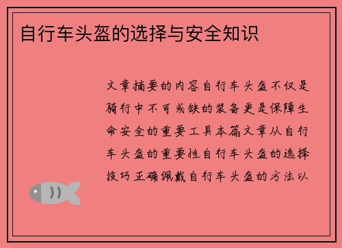 自行车头盔的选择与安全知识